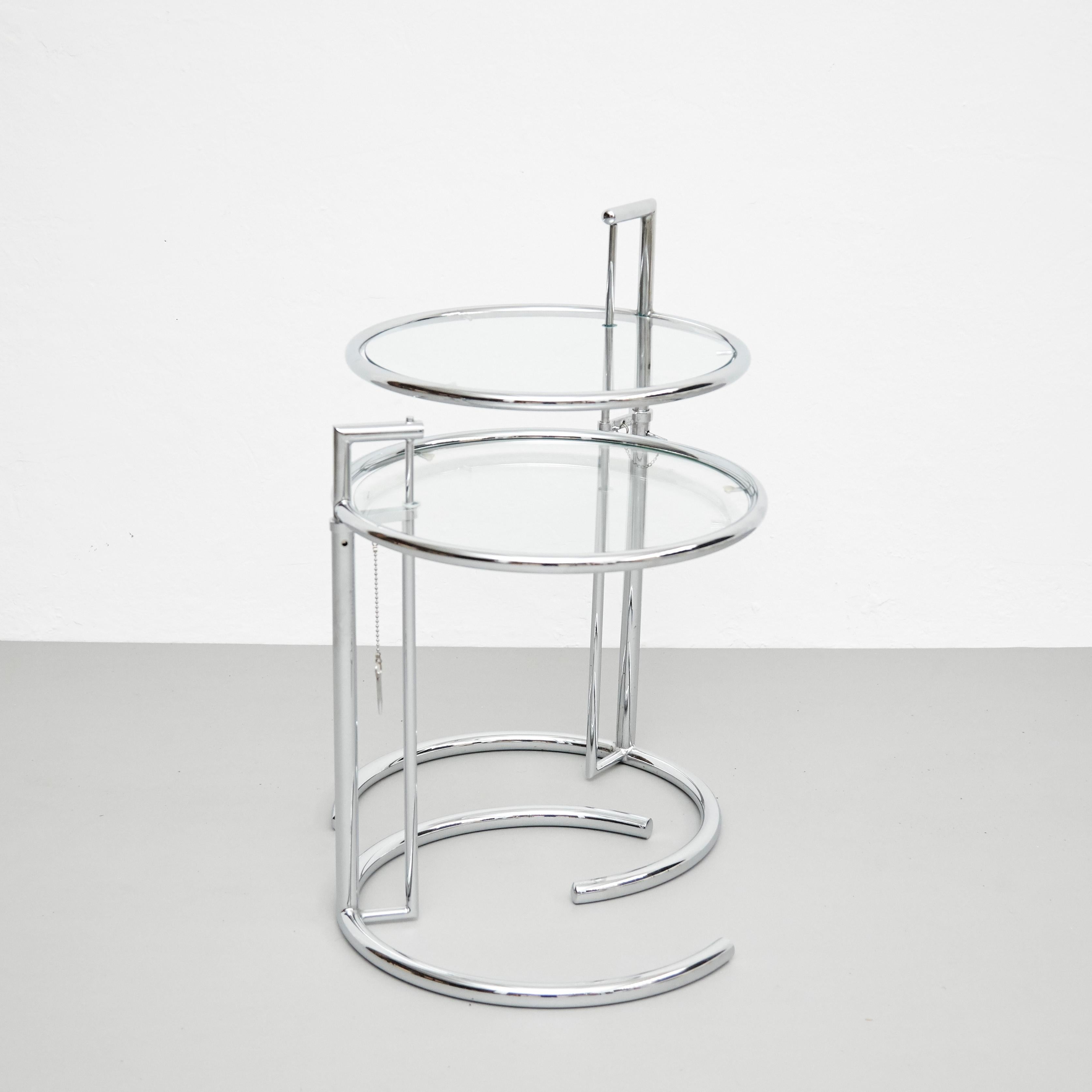 After Eileen Gray Pair of E1027 Side Tables, Glass and Tubular Steel, circa 1970 8