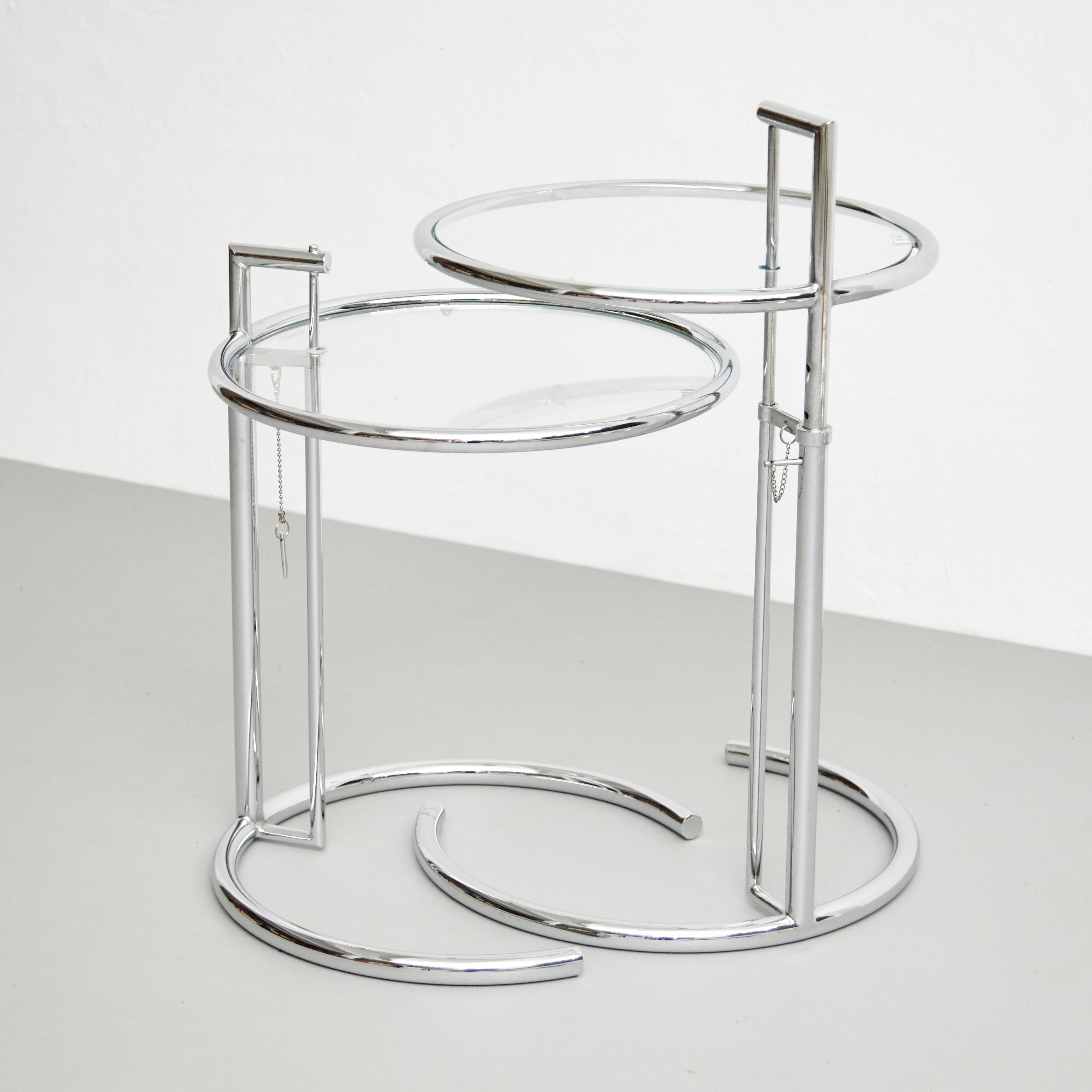 After Eileen Gray Pair of E1027 Side Tables, Glass and Tubular Steel, circa 1970 9