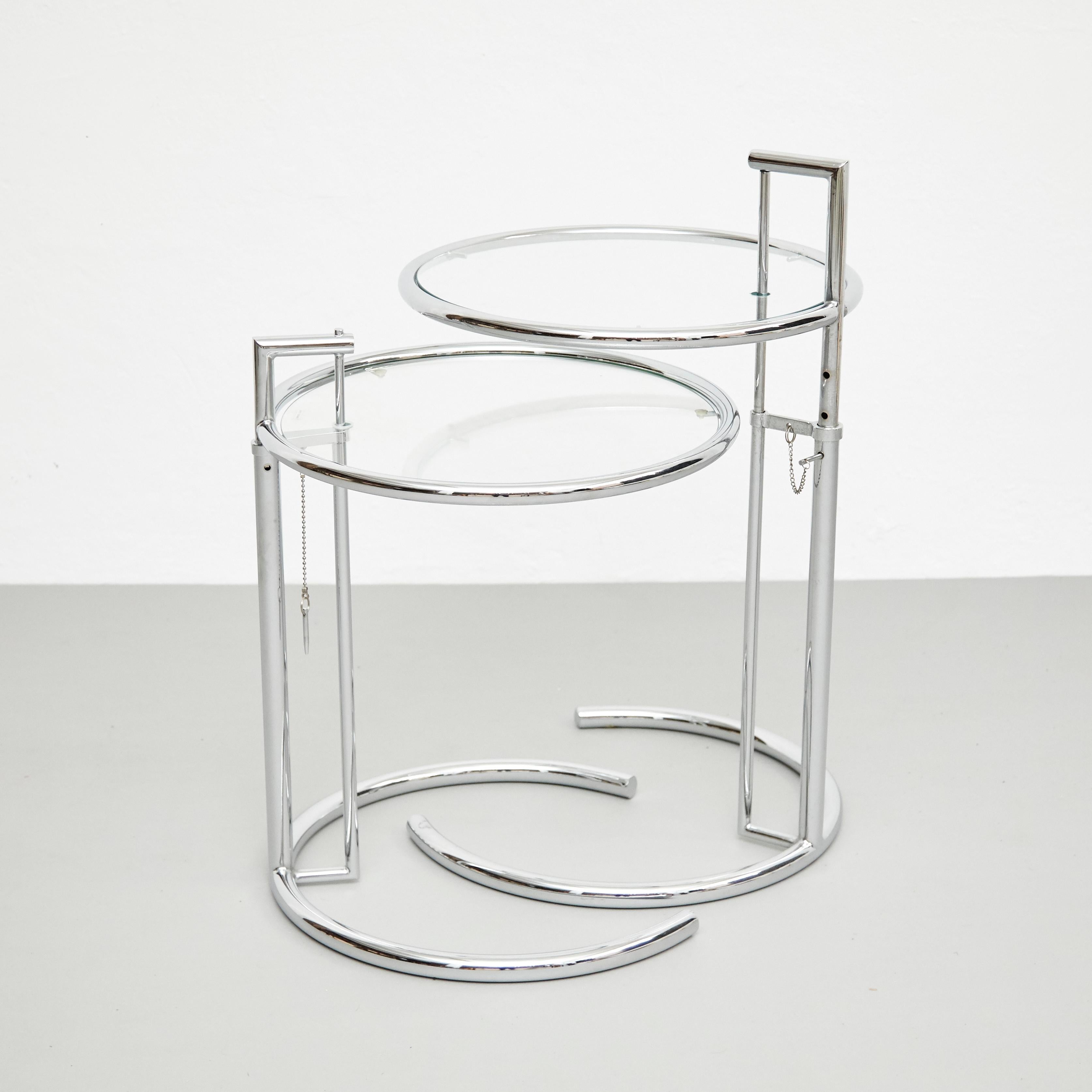 After Eileen Gray Pair of E1027 Side Tables, Glass and Tubular Steel, circa 1970 11
