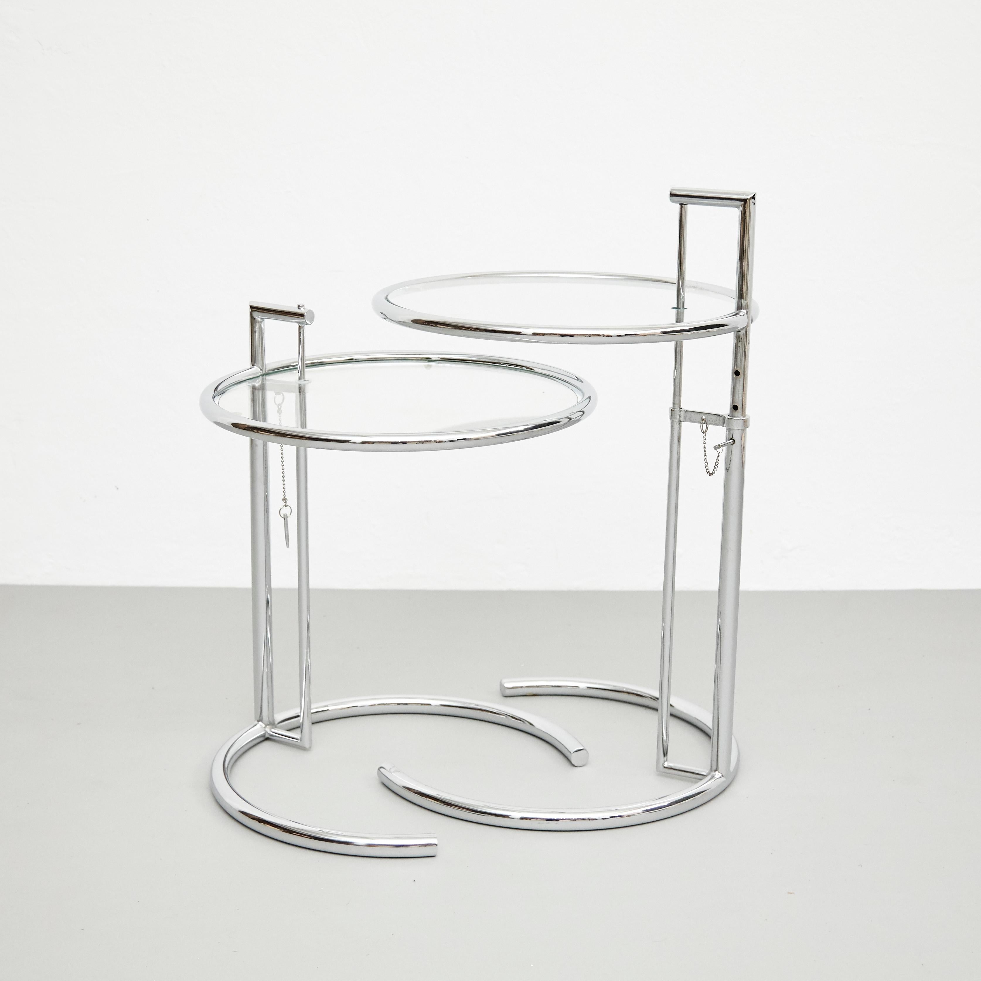 After Eileen Gray Pair of E1027 Side Tables, Glass and Tubular Steel, circa 1970 12