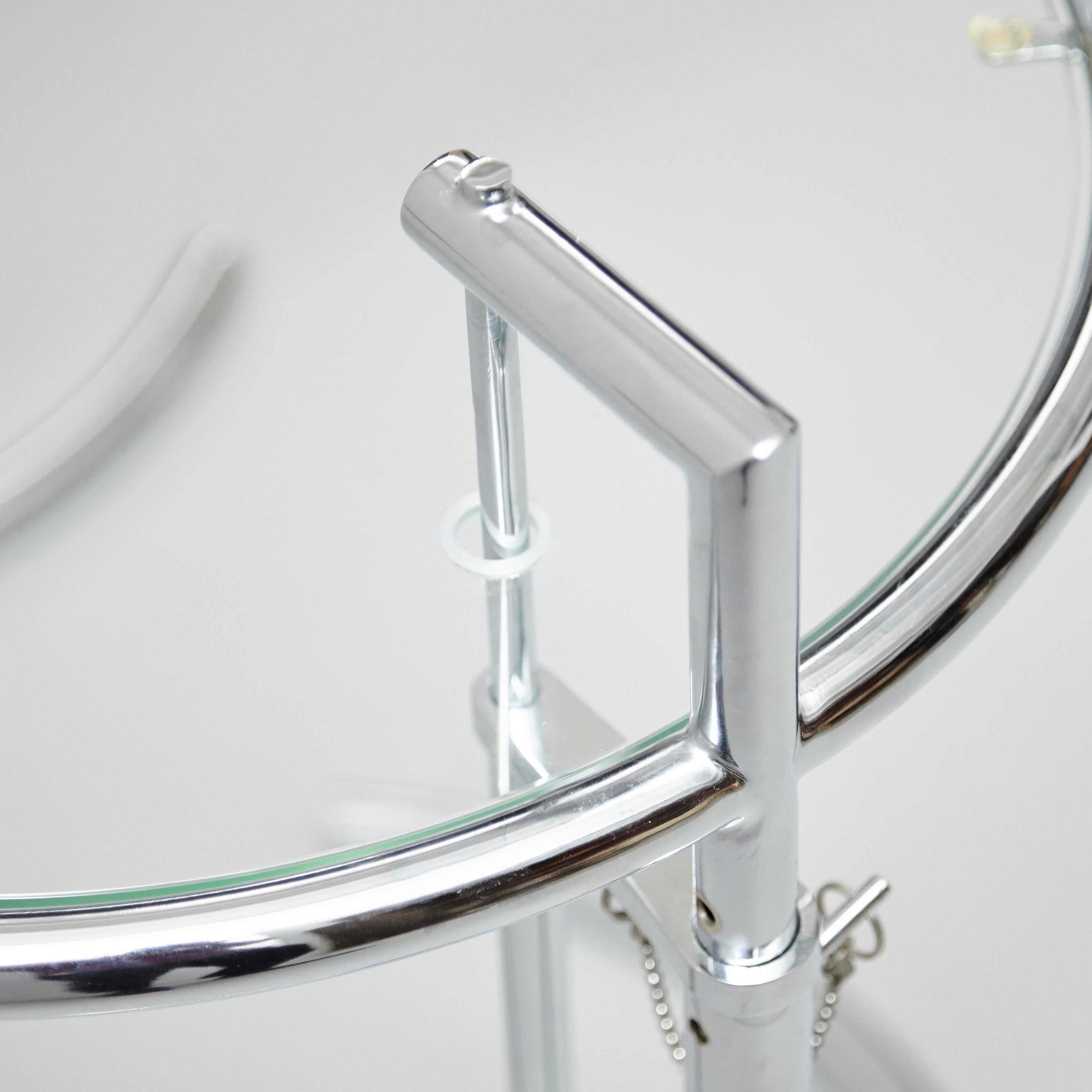 Mid-Century Modern After Eileen Gray Pair of E1027 Side Tables, Glass and Tubular Steel, circa 1970
