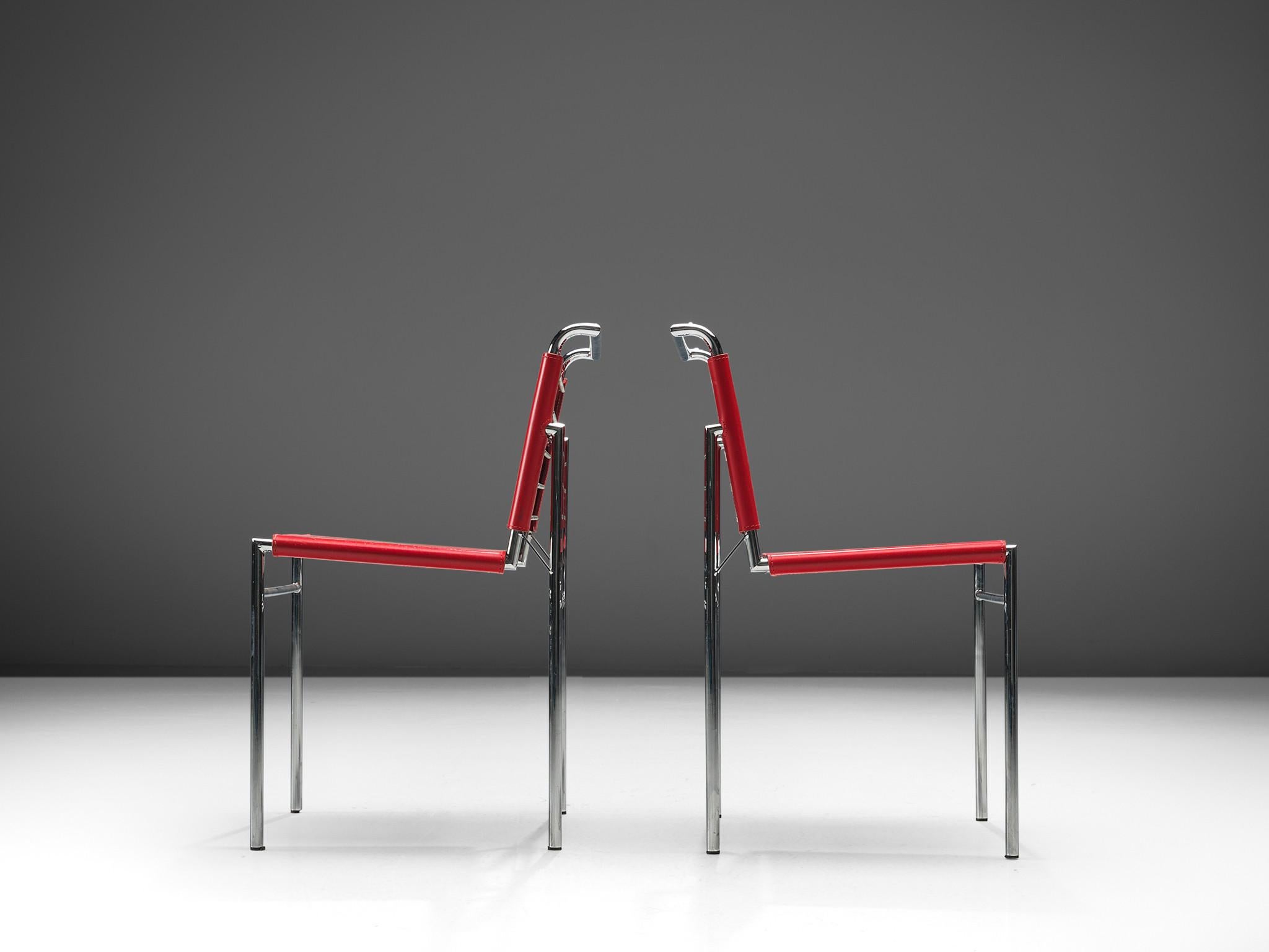American Eileen Gray Pair of 'Roquebrune' Dining Chairs in Red Leather For Sale