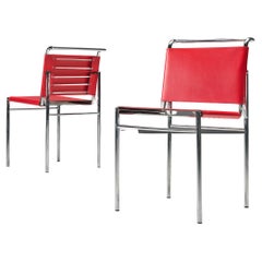 Vintage Eileen Gray Pair of 'Roquebrune' Dining Chairs in Red Leather