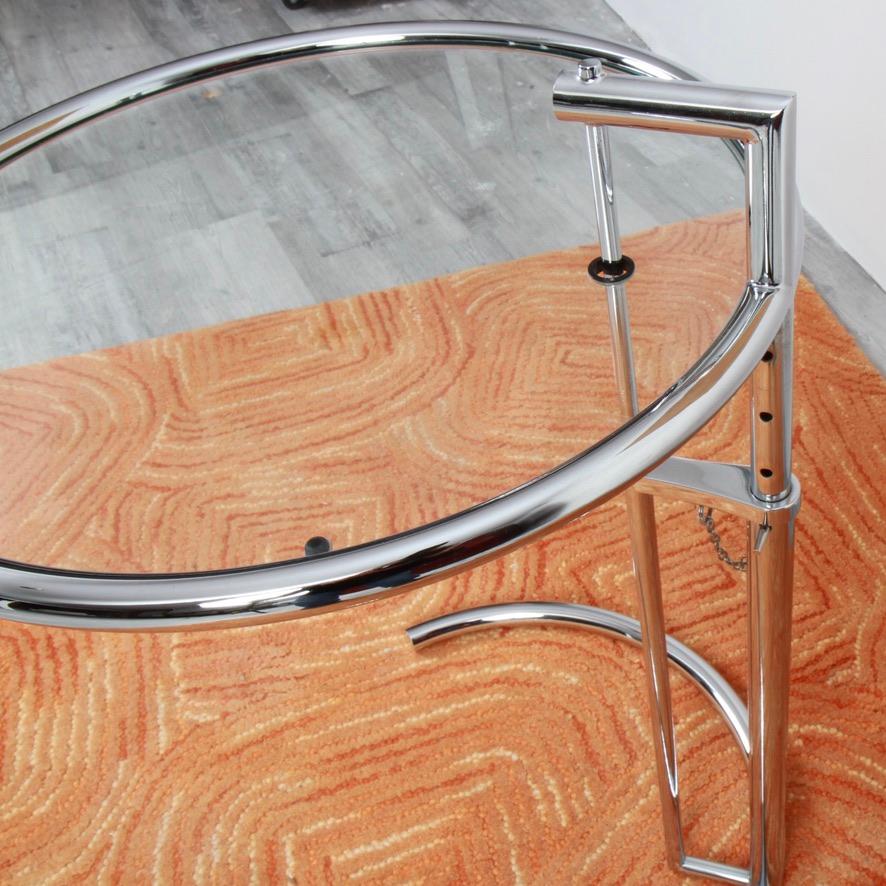 German Eileen Gray Side Table in Chrome and Glass Model E1027