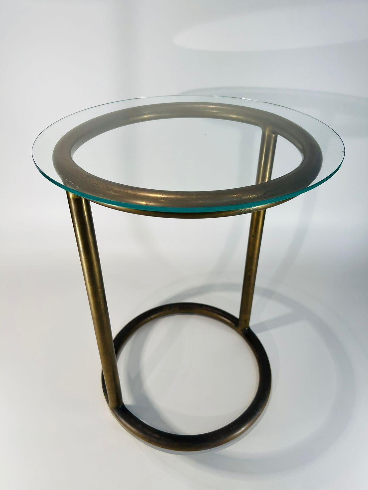 Metal Eileen Gray side table in metal and glass circa 1930 Art Deco For Sale
