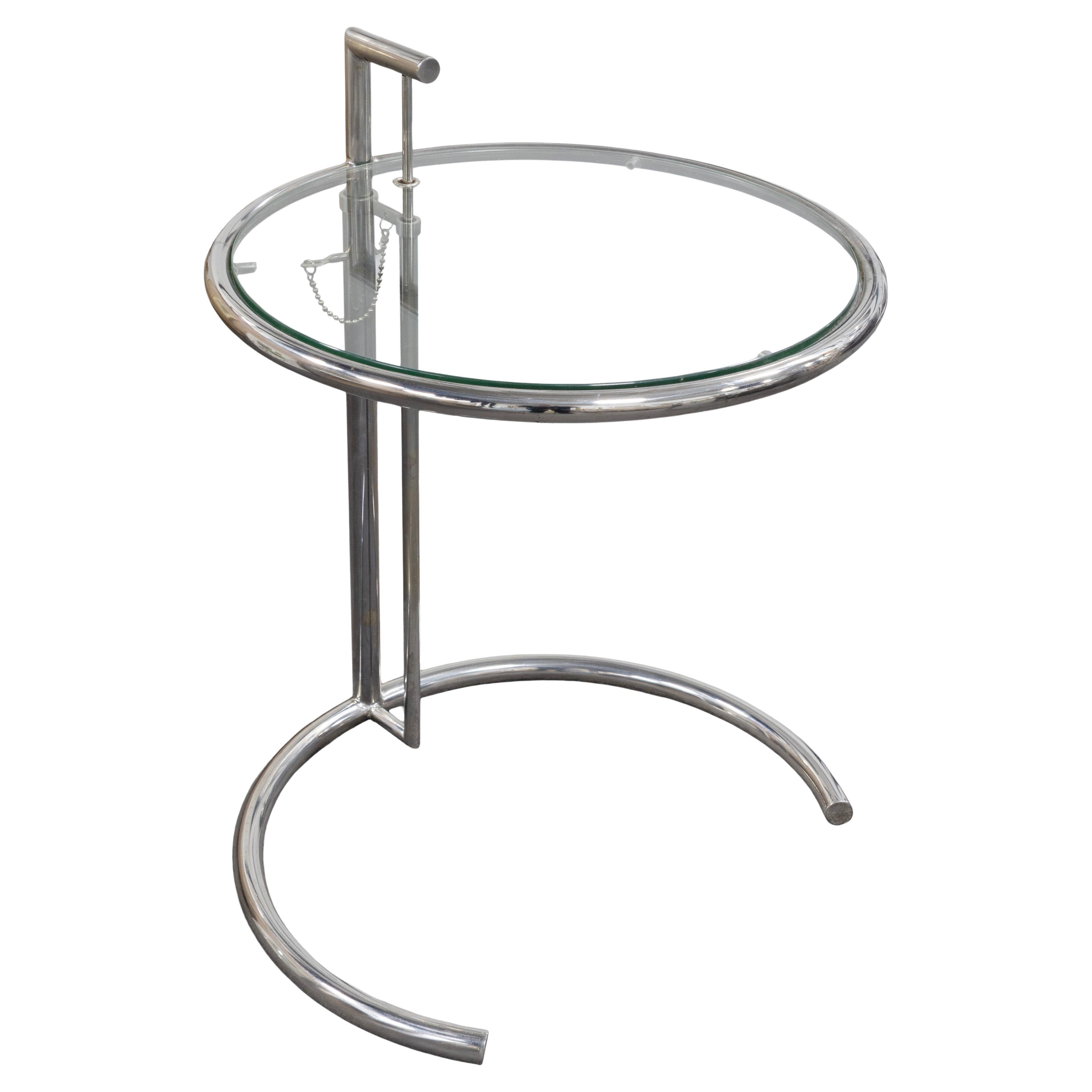 Eileen Gray Style Adjustable Chrome And Glass Tubular Side Table