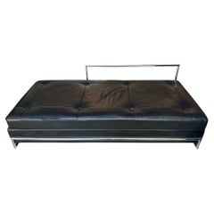 Eileen Gray Black Daybed Leather and Chrome Modern Chaise Lounger Daybed