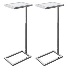 Used Eileen Gray Style Modernist Chrome Mirror Tables, Pair