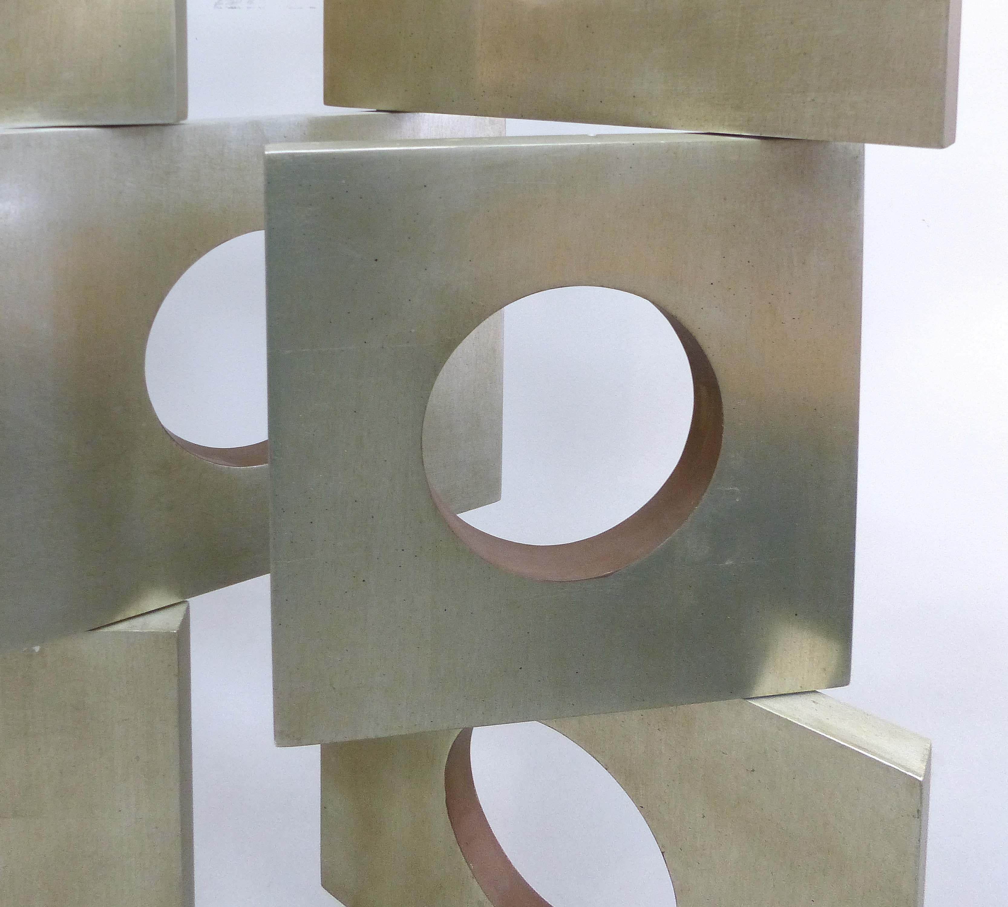 Silvered Eileen Gray Style Modernist Room Divider/Screen in Geometric Silver Leaf
