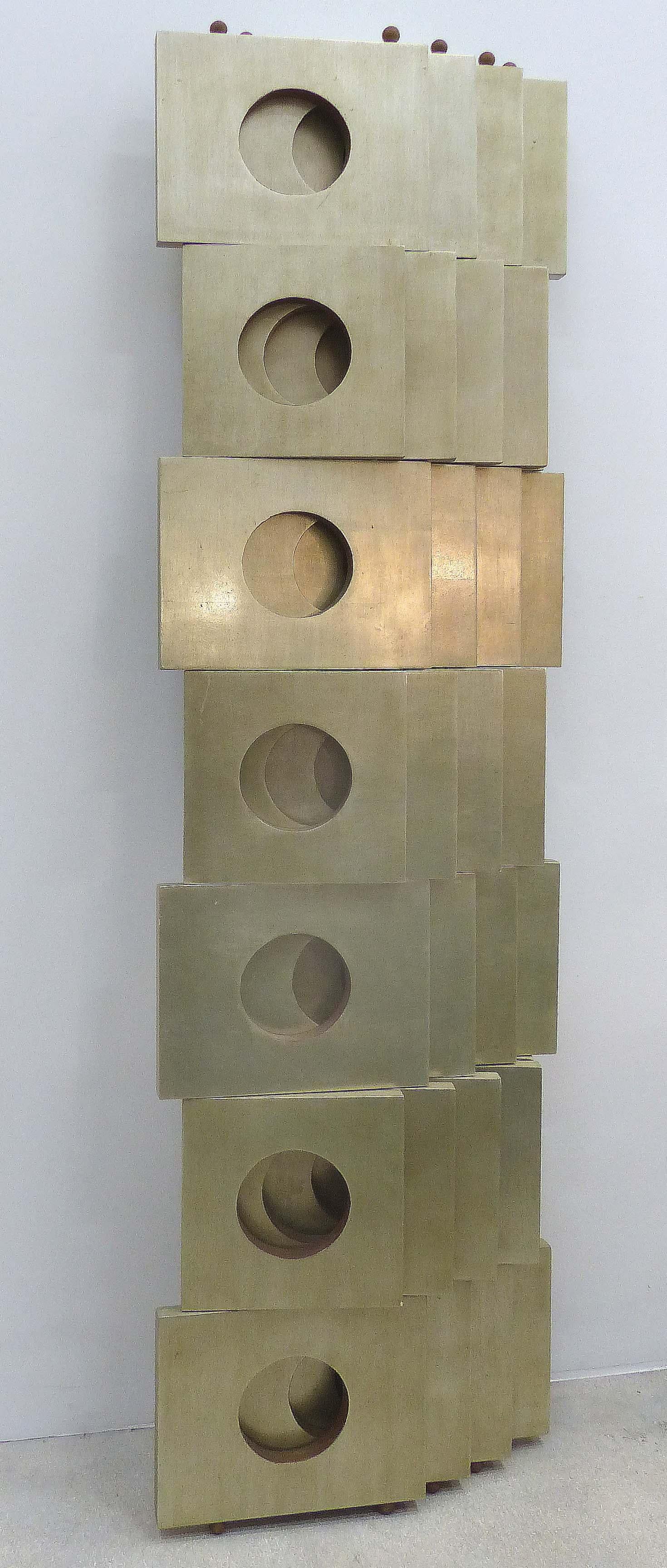 Wood Eileen Gray Style Modernist Room Divider/Screen in Geometric Silver Leaf