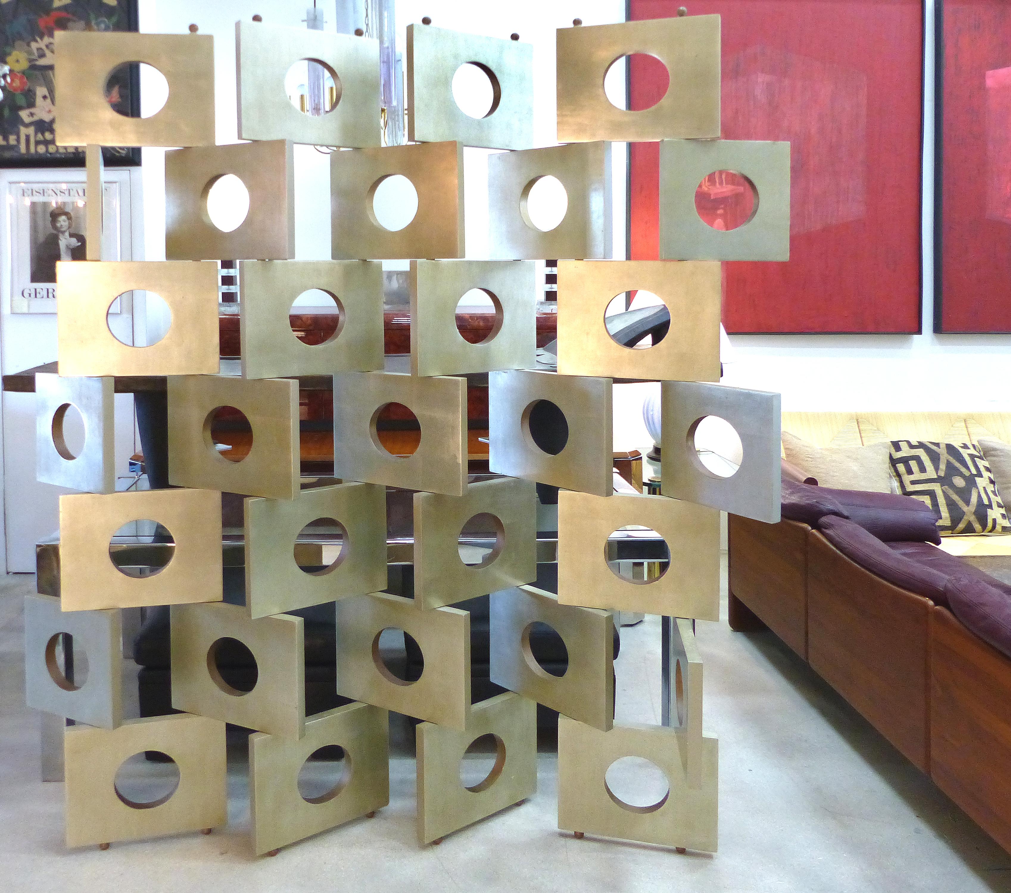Eileen Gray Style Modernist Room Divider/Screen in Geometric Silver Leaf 2