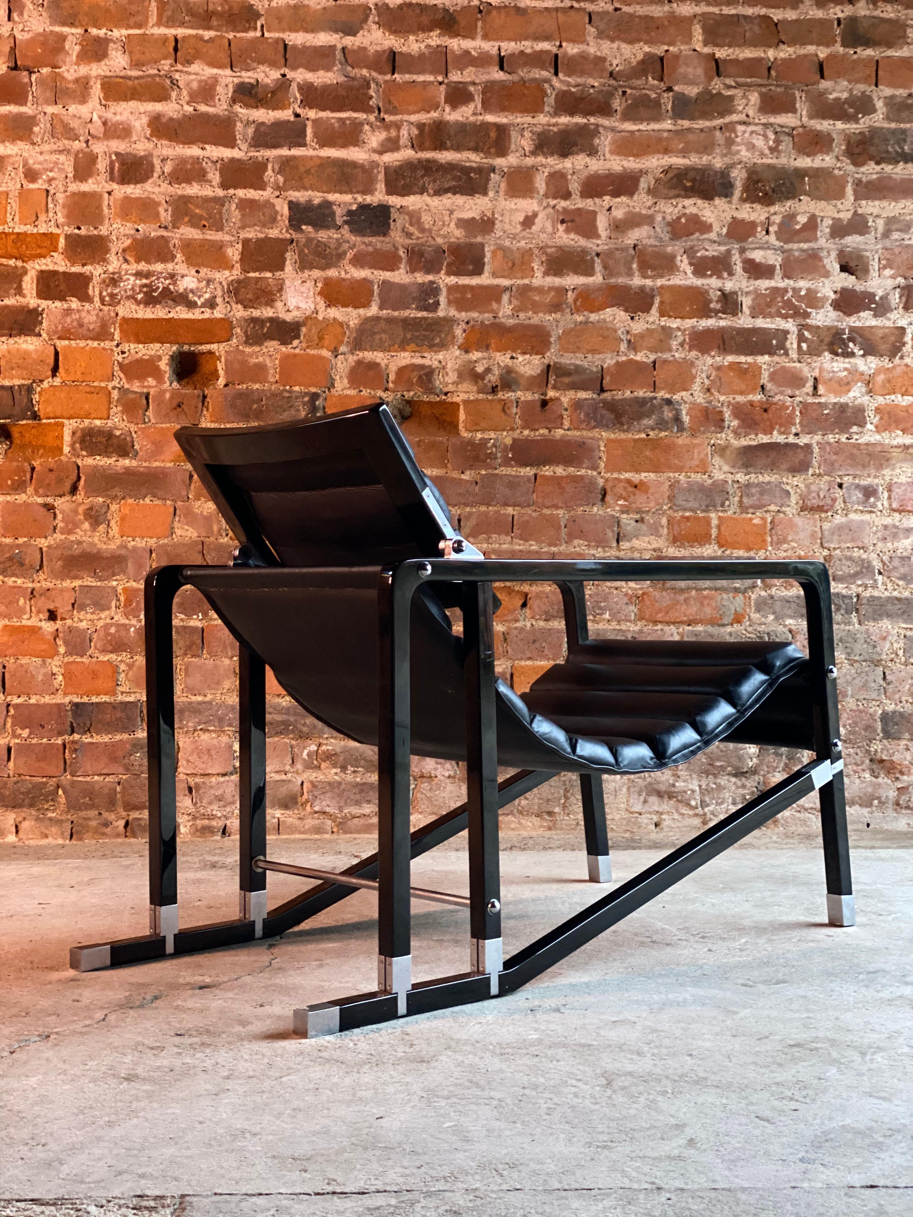Eileen Gray Transat Chair in Black Leather Black Lacquer by Ecart, circa 2000 1