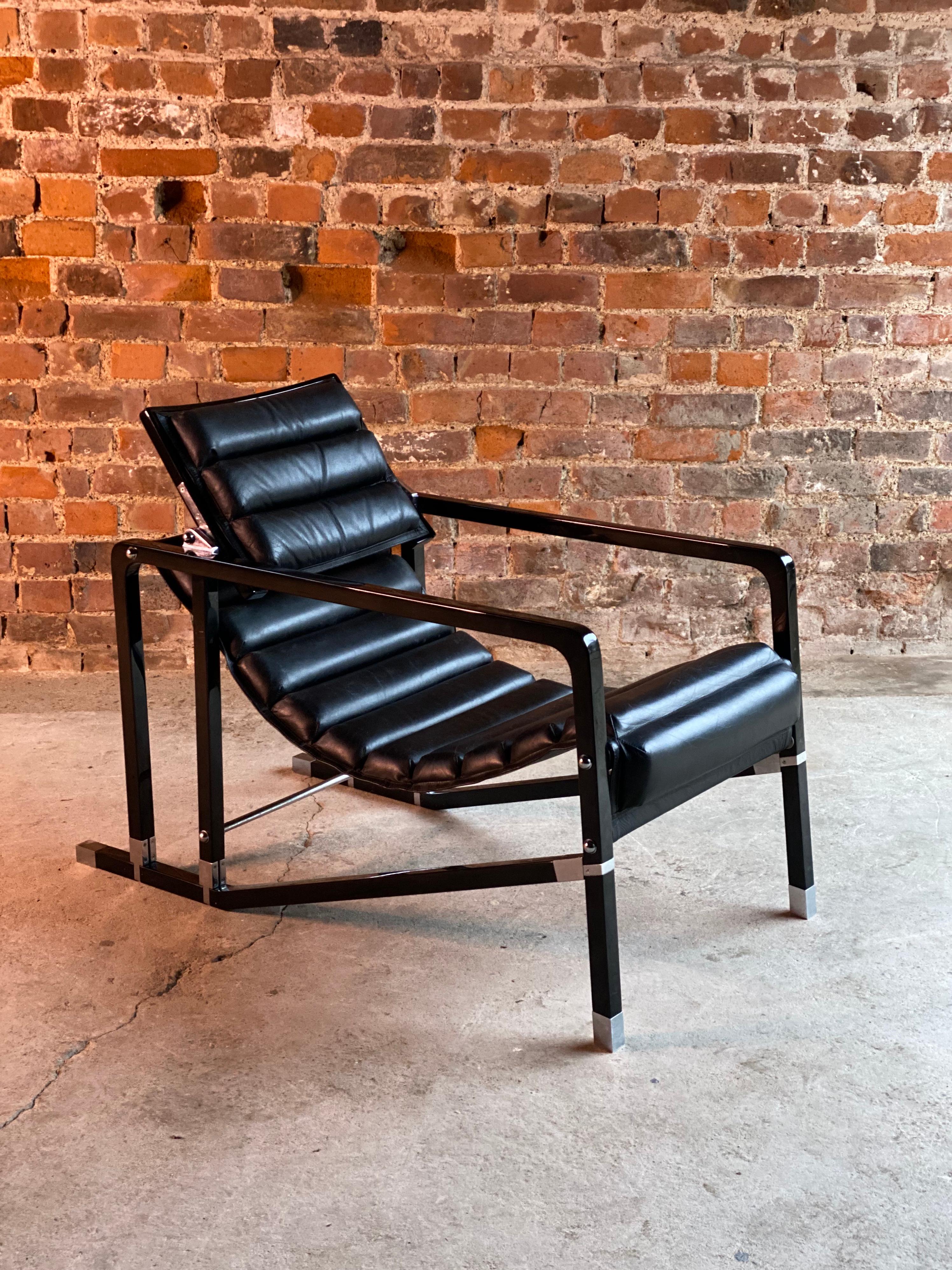 Eileen Gray Transat Chair in Black Leather Black Lacquer by Ecart, circa 2000 2