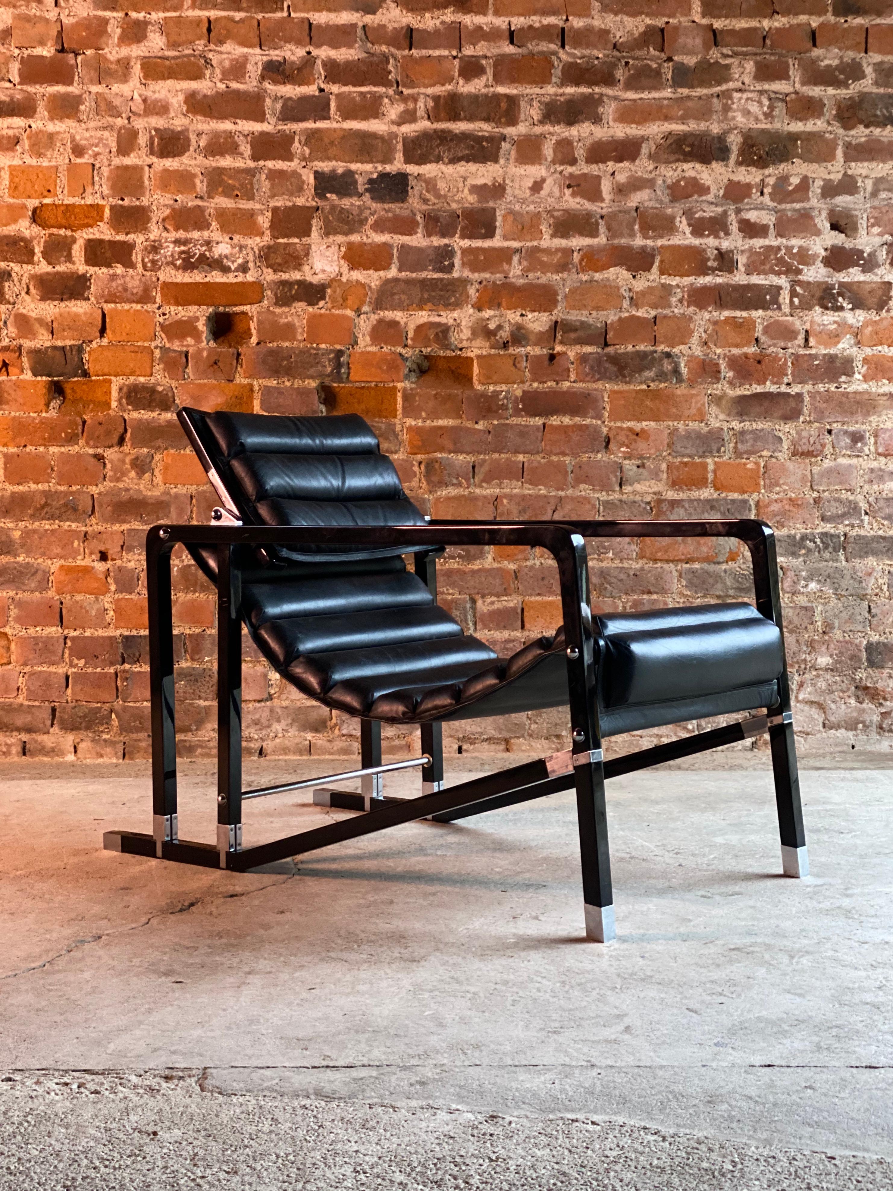 Eileen Gray Transat Chair in Black Leather Black Lacquer by Ecart, circa 2000 3