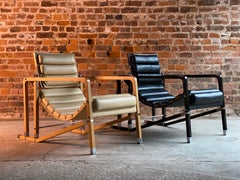 Eileen Gray Transat Chair in Black Leather Black Lacquer by Ecart, circa 2000