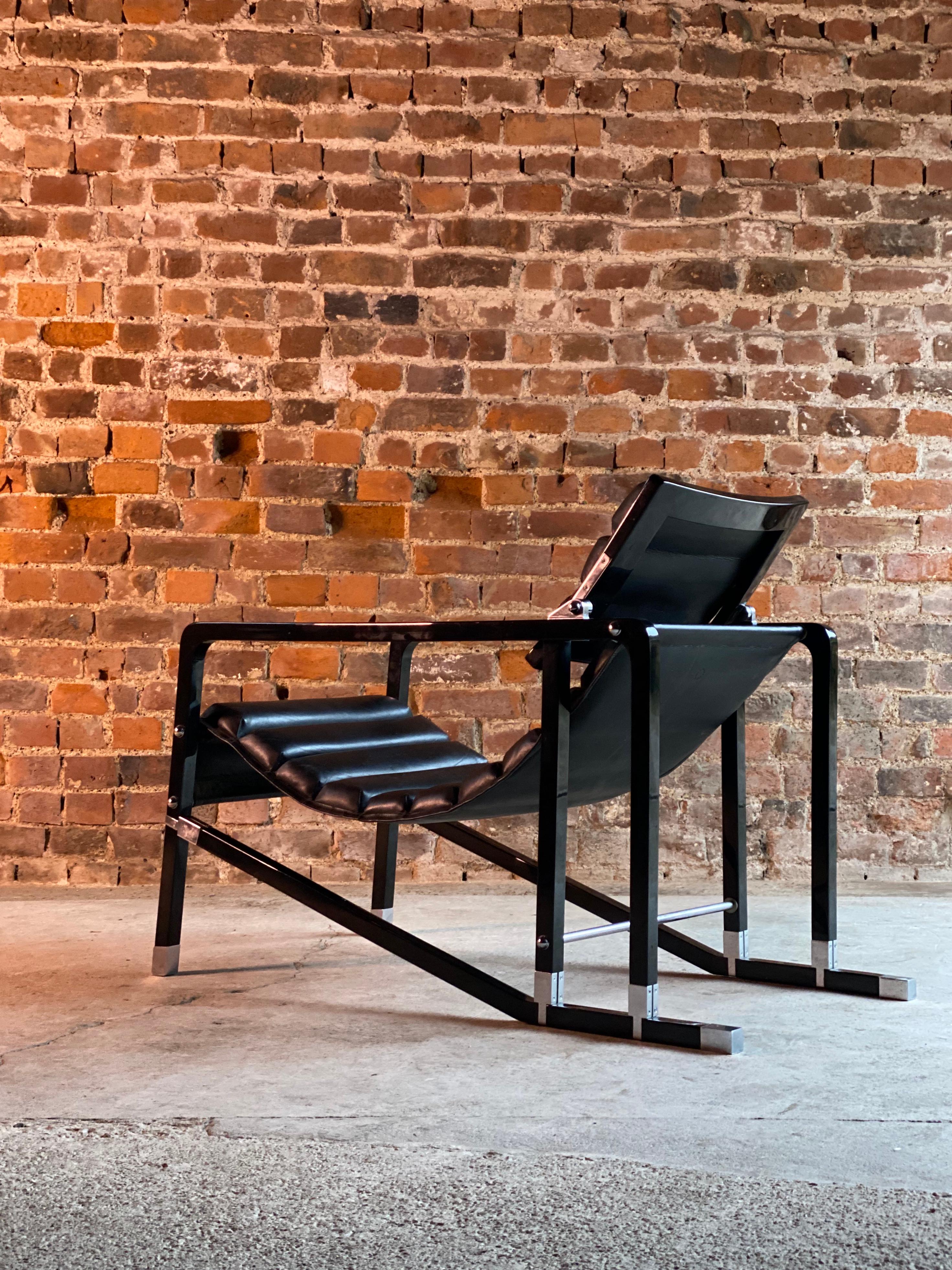 Eileen Gray Transat Chair in Black Leather Black Lacquer by Ecart, circa 2000 In Excellent Condition In Longdon, Tewkesbury