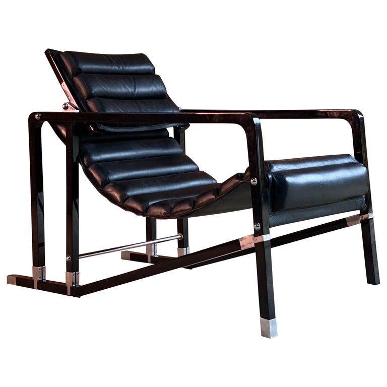 Eileen Gray Transat Chair in Black Leather Black Lacquer by Ecart, circa  2000 at 1stDibs | a 'transat' armchair price, eileen gray chair, eileen gray  “transat”