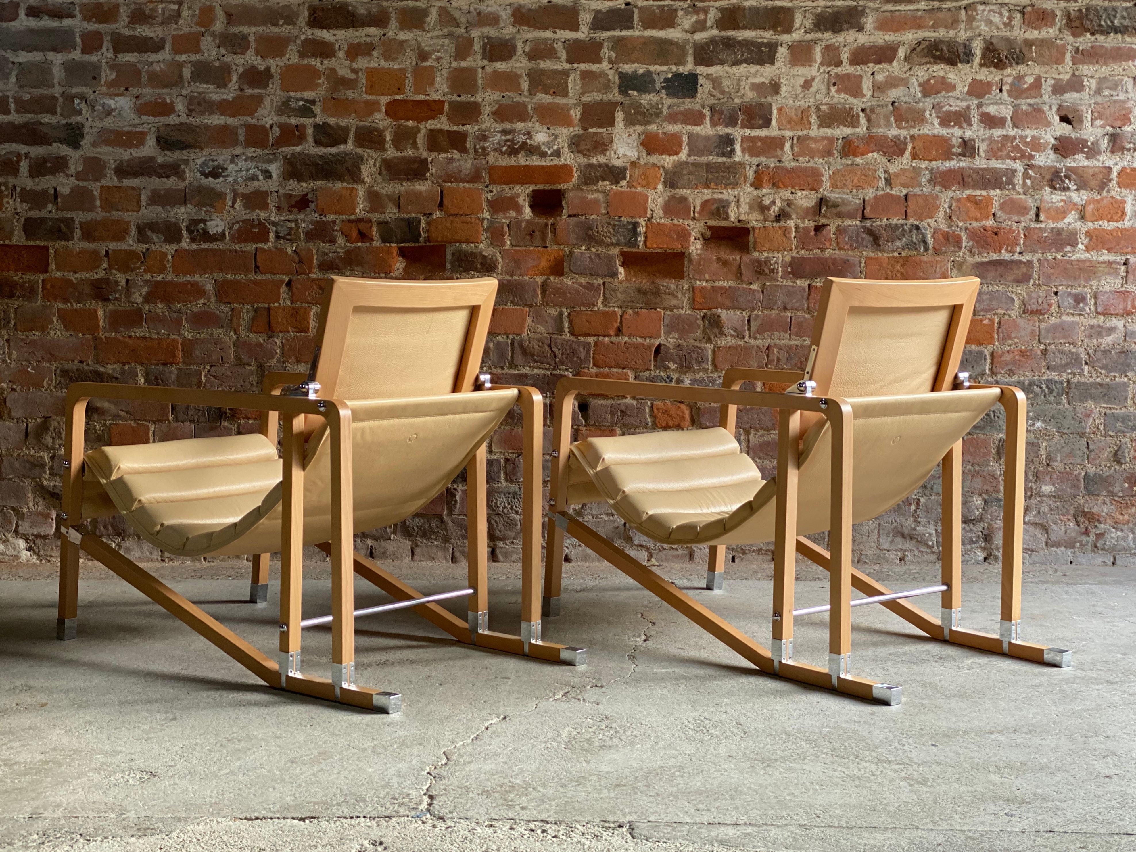 Eileen Gray Transat Chairs in Cream Leather & Beech by Ecart International In Good Condition In Longdon, Tewkesbury
