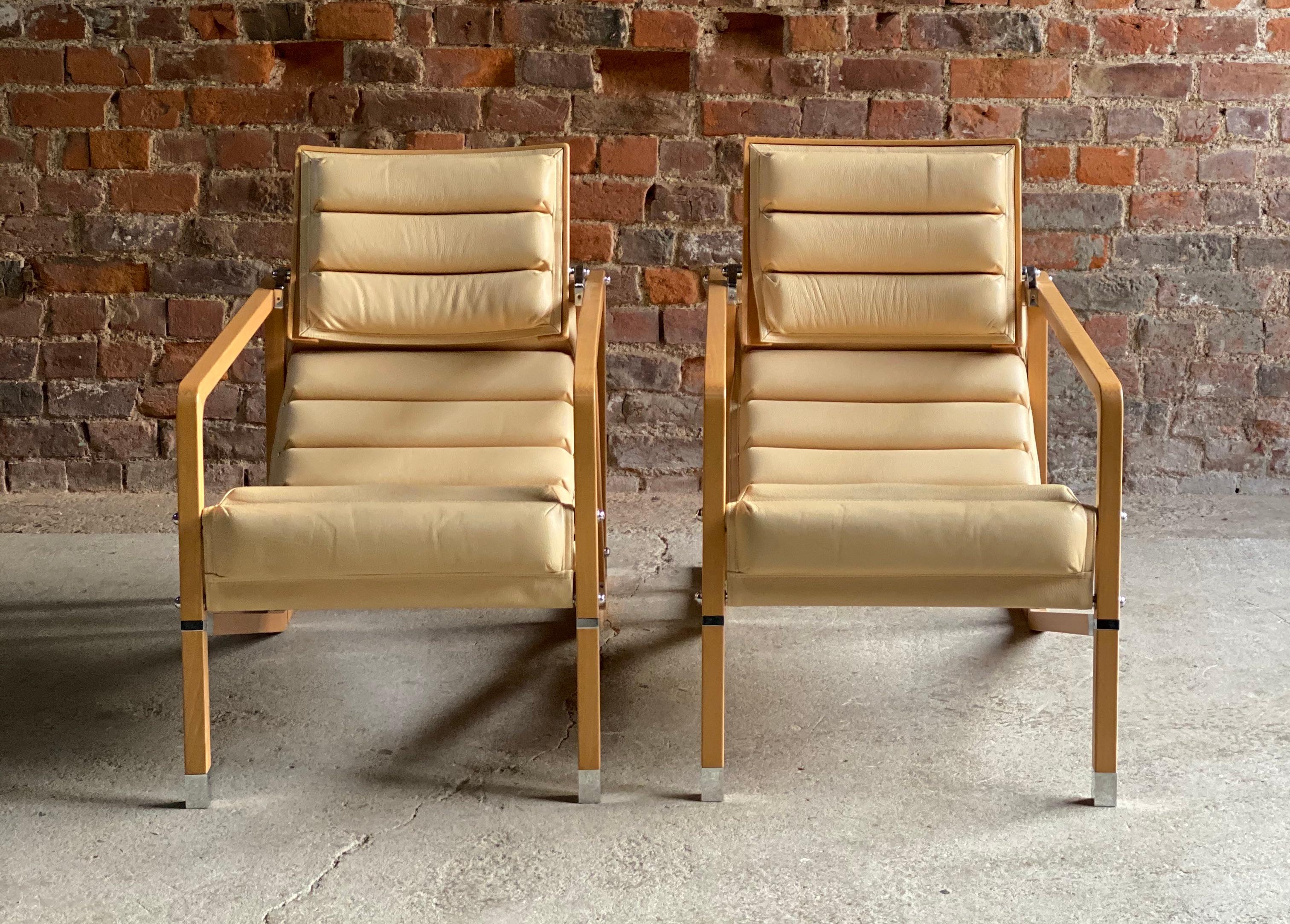 Contemporary Eileen Gray Transat Chairs in Cream Leather & Beech by Ecart International