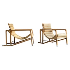 Eileen Gray Transat Chairs in Cream Leather & Beech by Ecart International