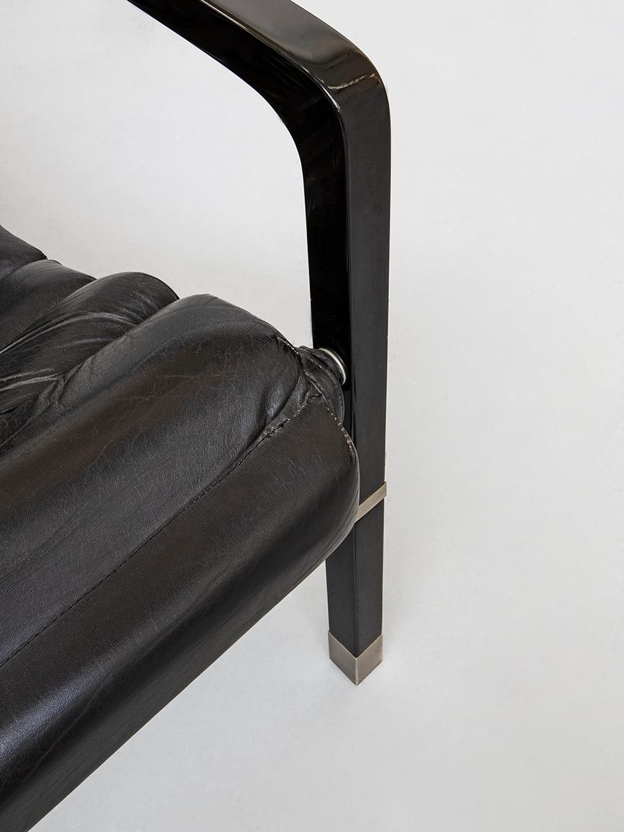 Leather Black wood, metal and leather Eileen Gray Transat Lounge Chair, 1970s