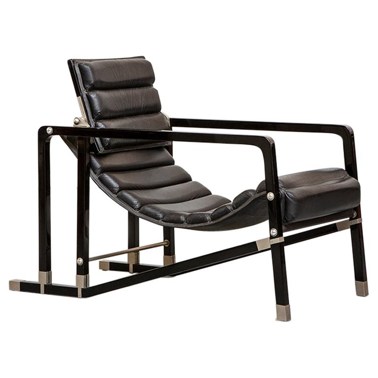 Black wood, metal and leather Eileen Gray Transat Lounge Chair, 1970s