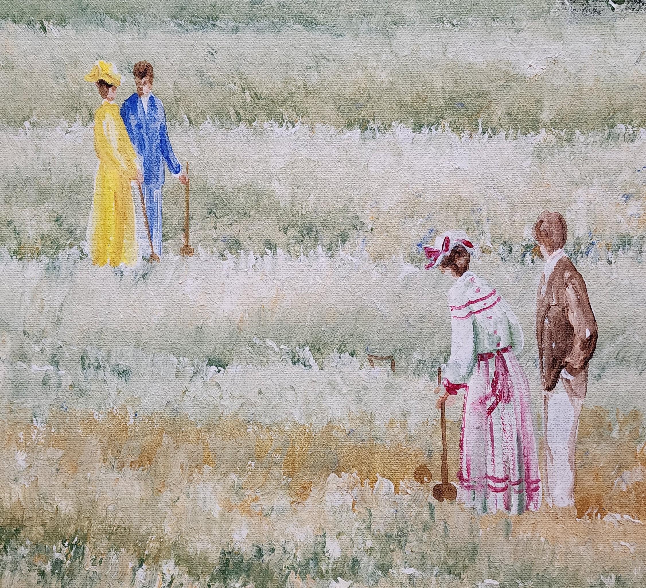 Croquet per coppie, Vintage By, gioco pomeridiano, Montrec - Painting di Eileen Jones