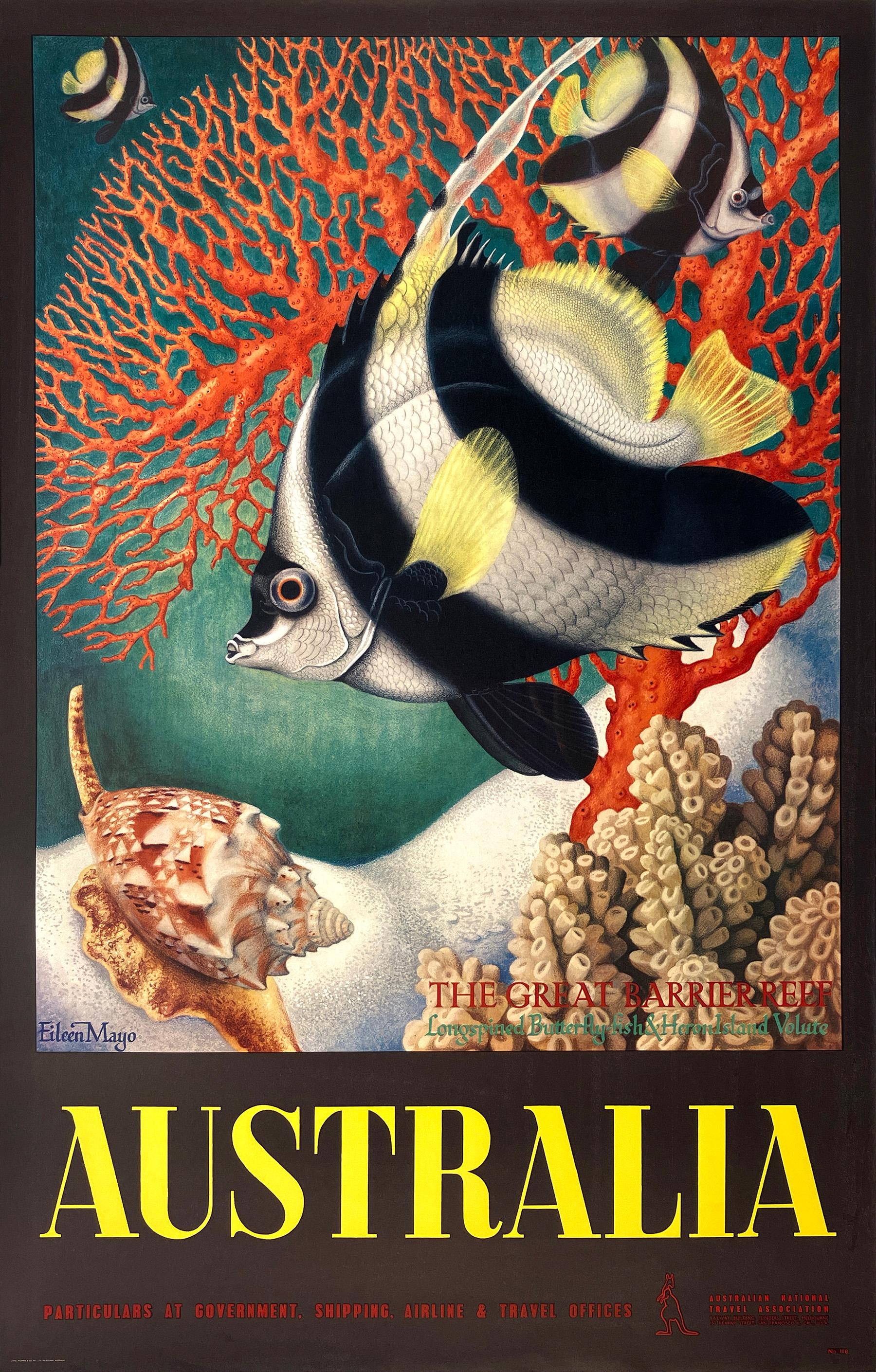 Affiche vintage originale d
Australie - The Great Barrier Reef par Eileen Mayo