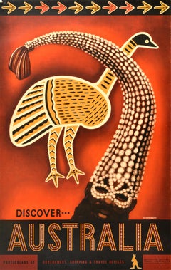 Original Vintage Travel Werbeplakat Australien entdecken Emu Eileen Mayo