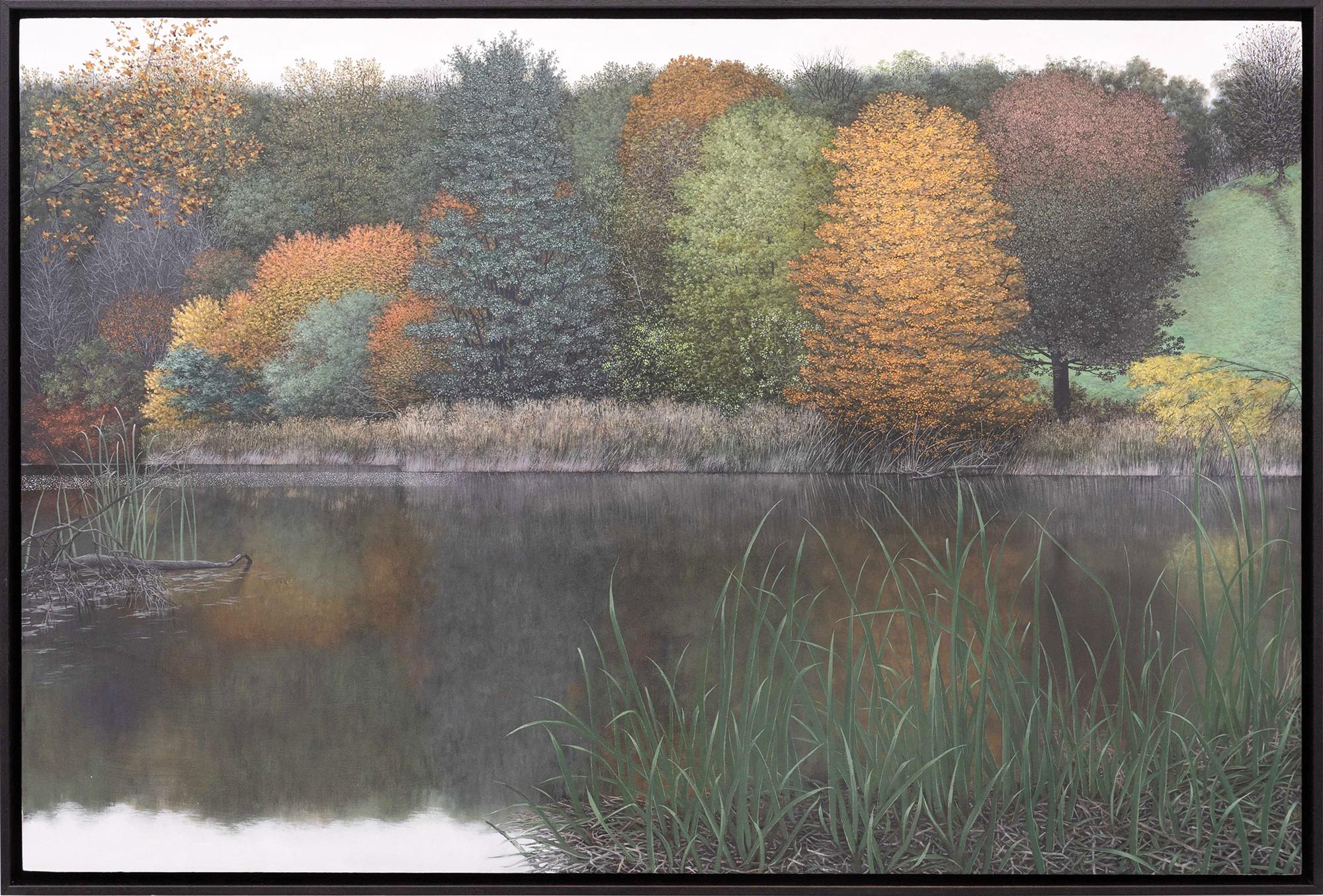I Rhyme So I Can See Myself (Contemporary Hyperrealist Landscape in Autumn) - Painting by Eileen Murphy