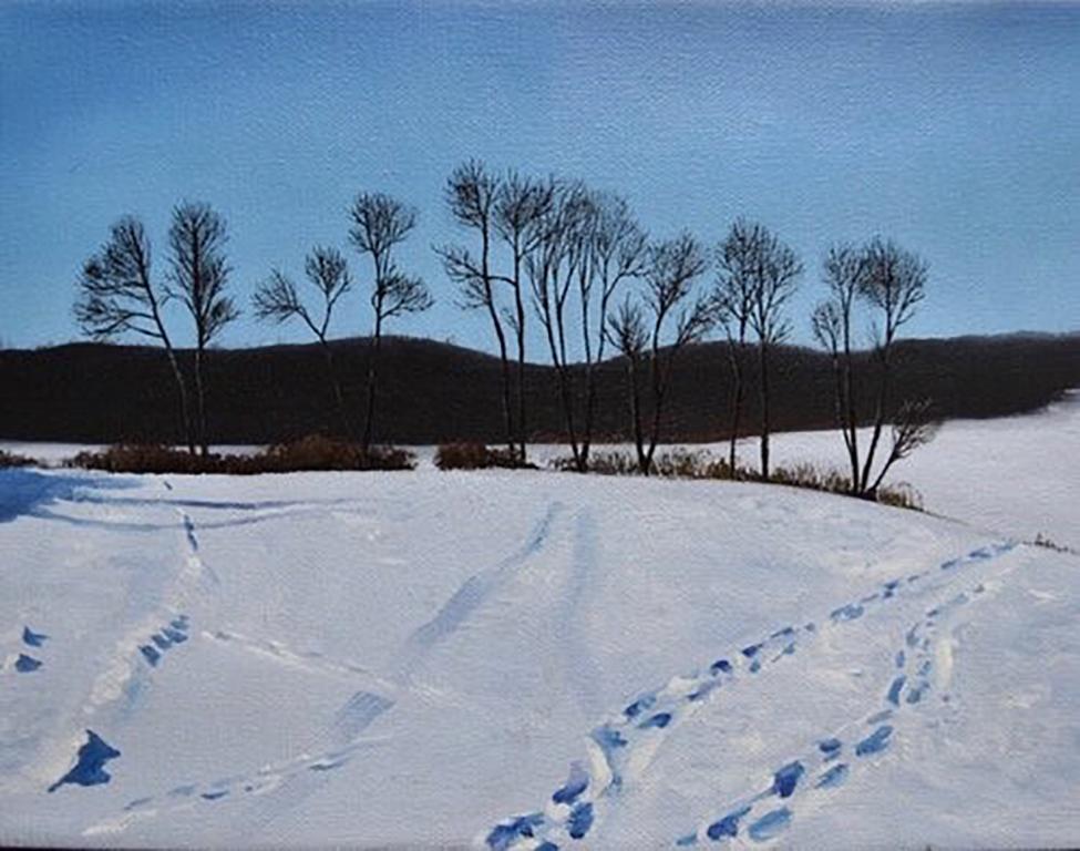 Eileen Murphy Landscape Painting - Snow Tracks II (Framed Oil on Canvas Winter Landscape)