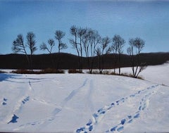 Snow Tracks II (Framed Oil on Canvas Winter Landscape)