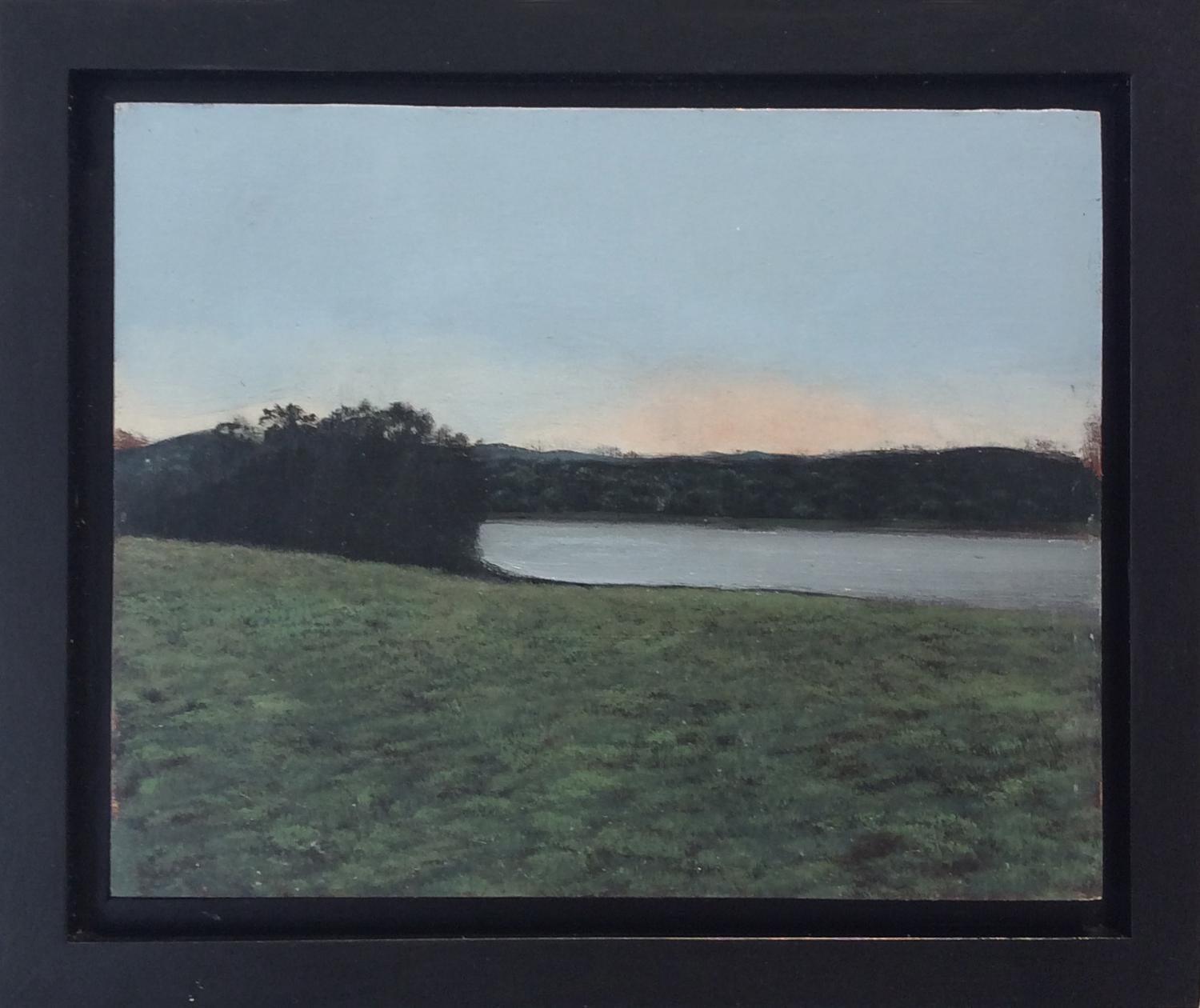 Untitled Landscape (Framed Oil on Canvas of Hudson Valley Riverbank at Dusk) - Contemporary Painting by Eileen Murphy