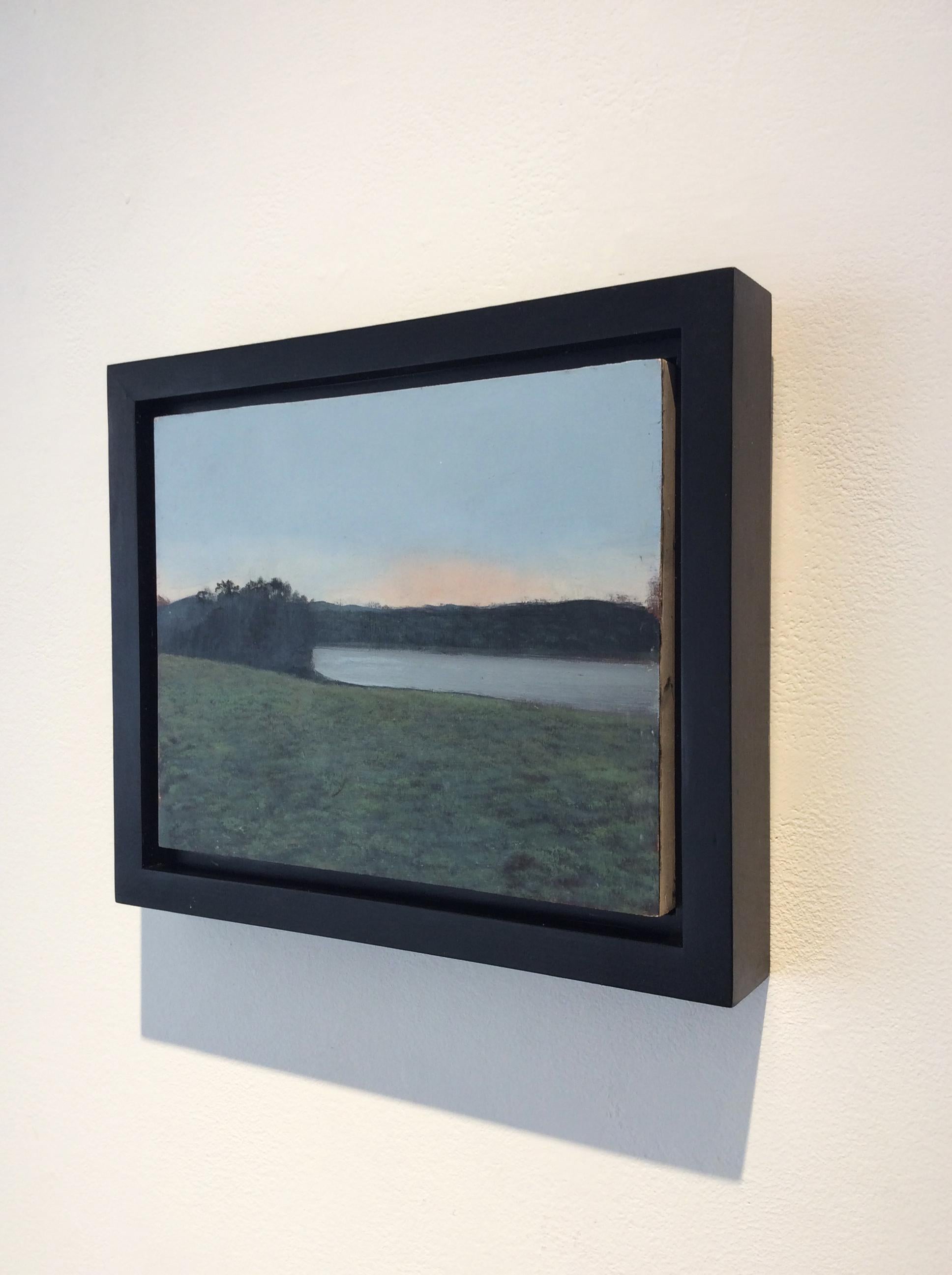 Untitled Landscape (Framed Oil on Canvas of Hudson Valley Riverbank at Dusk) - Black Landscape Painting by Eileen Murphy