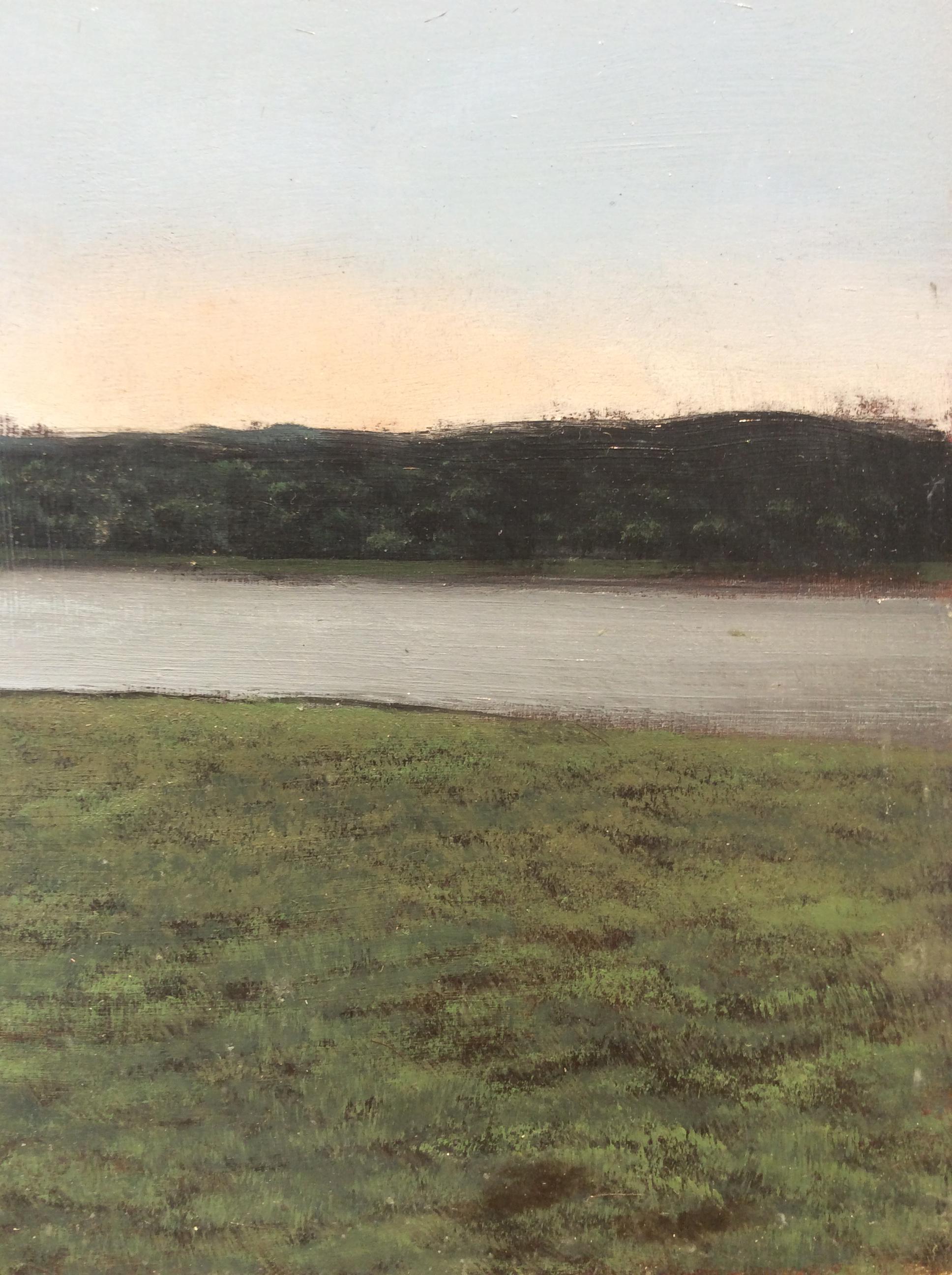 Untitled Landscape (Framed Oil on Canvas of Hudson Valley Riverbank at Dusk) 1