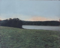 Untitled Landscape (Framed Oil on Canvas of Hudson Valley Riverbank at Dusk)