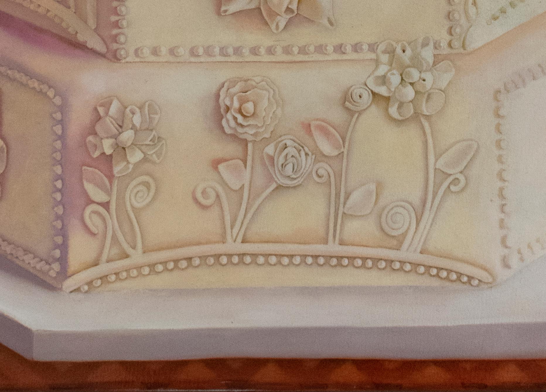 Wedding Cake (Realist oil Painting of Multi Tiered Iced Cake) - Brown Figurative Painting by Eileen Murphy