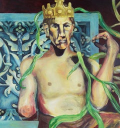 Peinture à l'huile expressionniste abstraite originale vintage - Le roi pêcheur