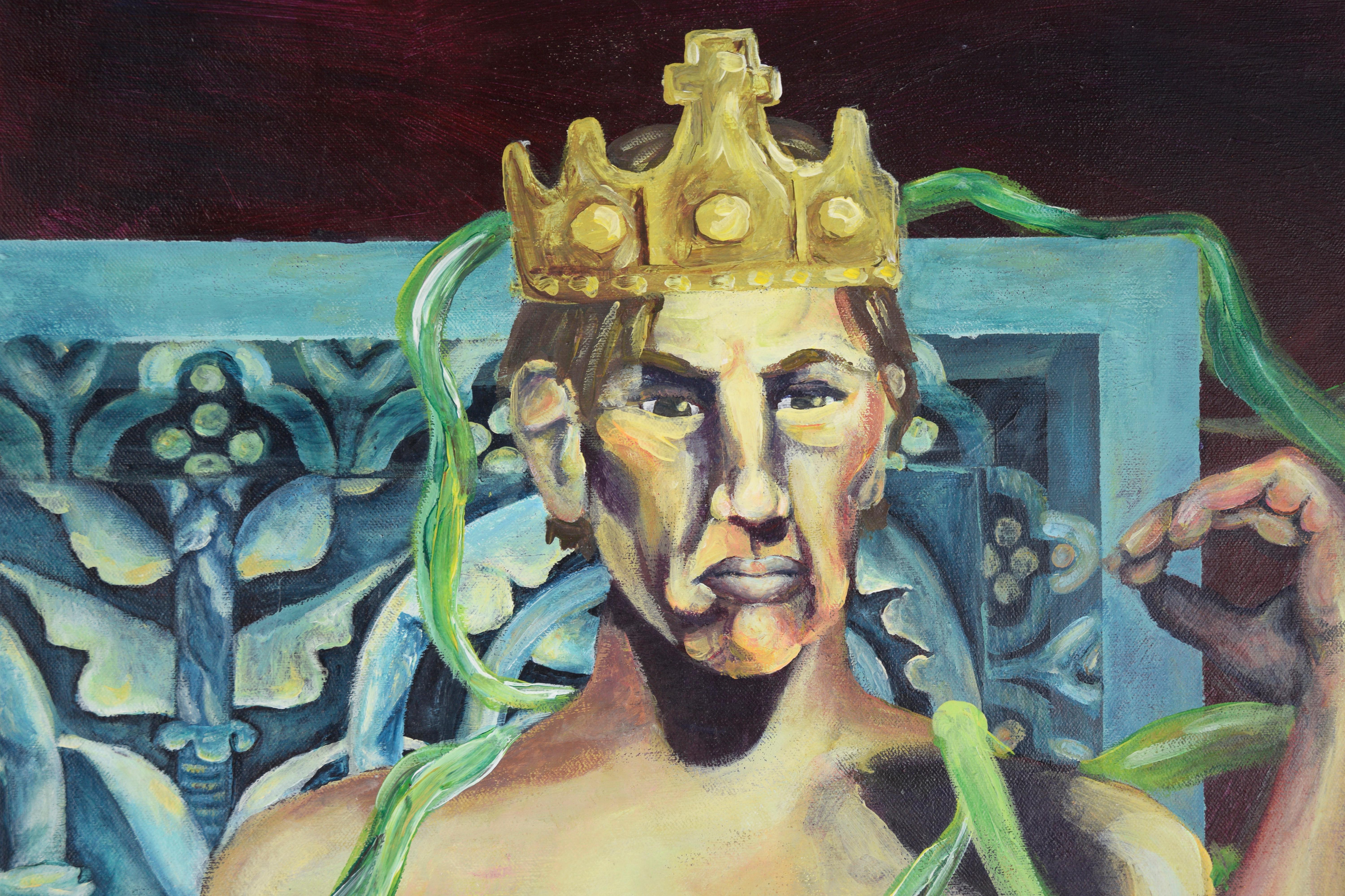 Pittura ad olio originale di espressionismo astratto d'epoca -- Il Re Pescatore - Painting Postmoderno di Eileen Rogoff