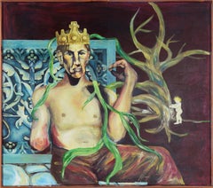 Originales abstrakt-expressionistisches Ölgemälde im Vintage-Stil – Der Fischer König