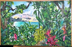 BEYOND EARTHS BEAUTY Signed Lithograph Island Landscape Tropical Plants, Beach