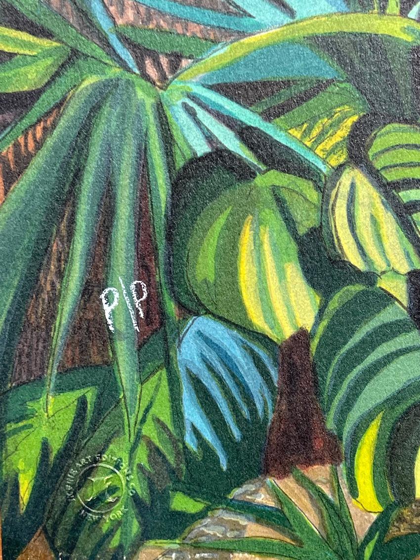 BEYOND EARTHS BEAUTY Signed Lithograph, Island Landscape, Tropical Plants, Beach - Contemporary Print by Eileen Seitz