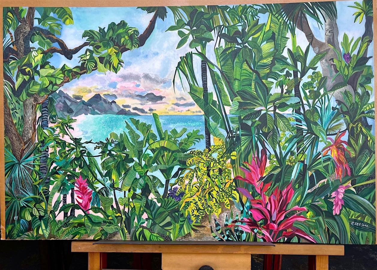 BEYOND EARTHS BEAUTY Signed Lithograph Colorful Island Landscape Tropical Plants For Sale 2