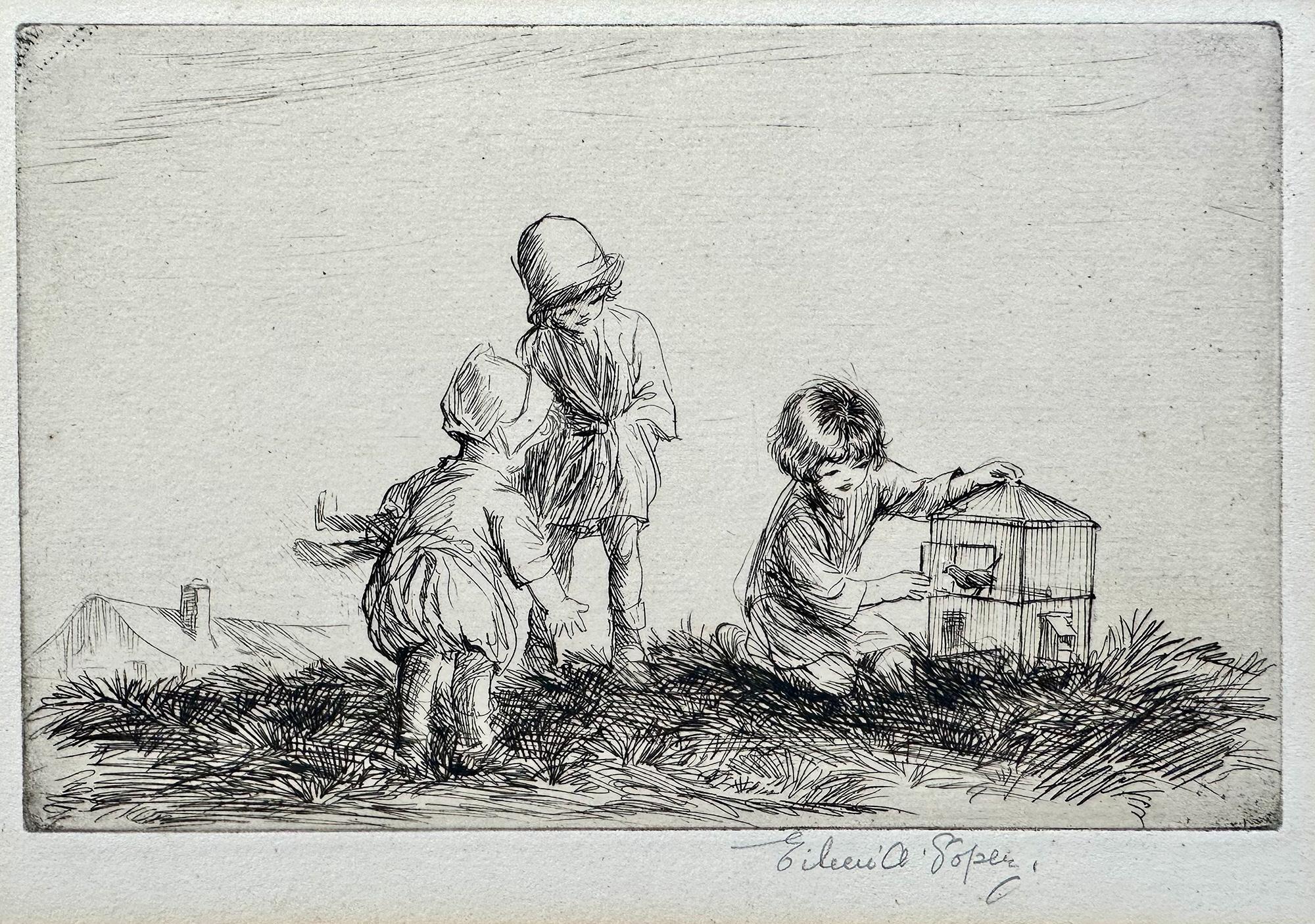 Niños liberando a un pájaro enjaulado