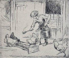 Antique Feeding the Chickens