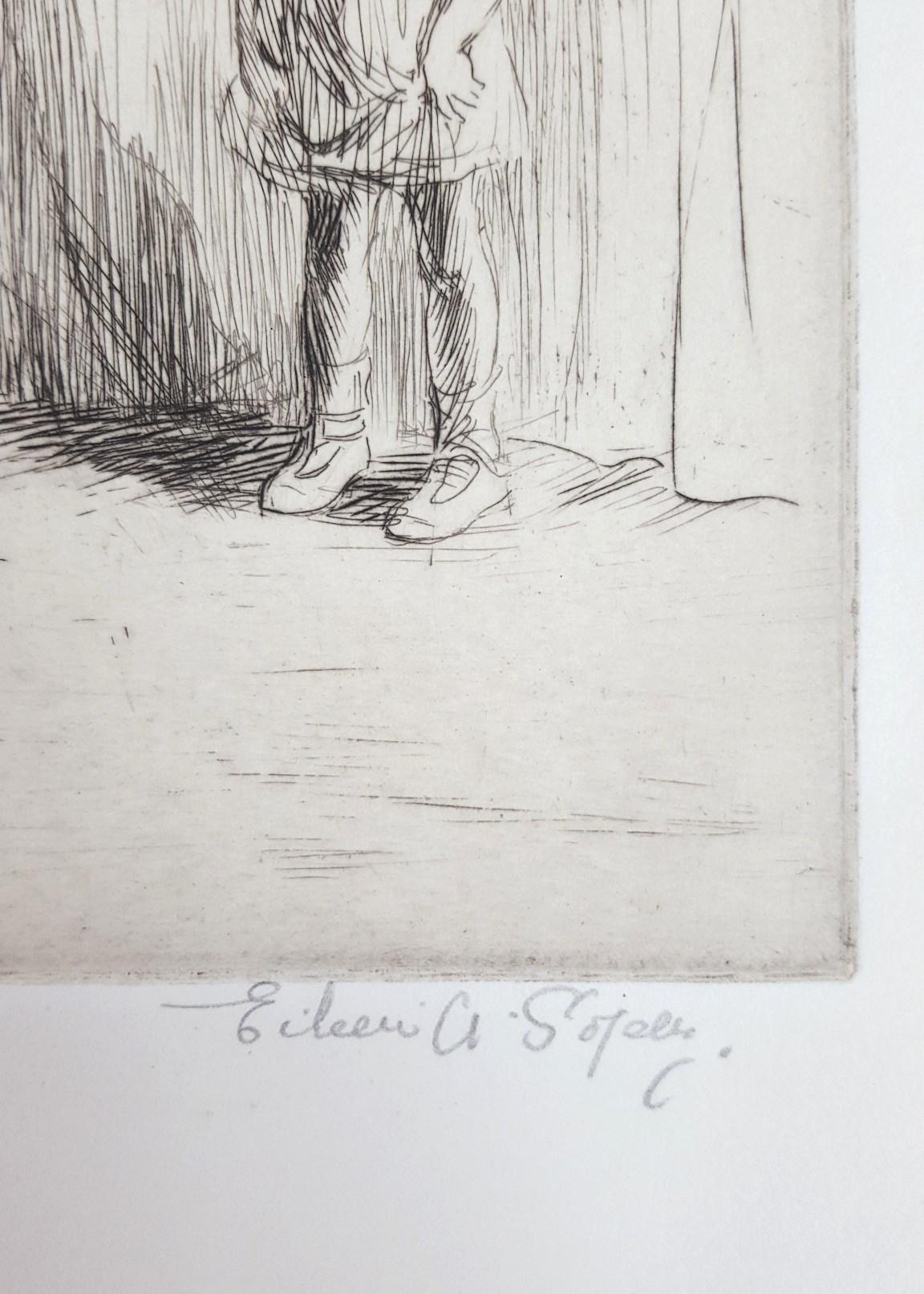 The New Pupil /// Antike moderne weibliche Künstlerin, Radierung, Kinder, Figurative Radierung, Figurative (Grau), Figurative Print, von Eileen Soper