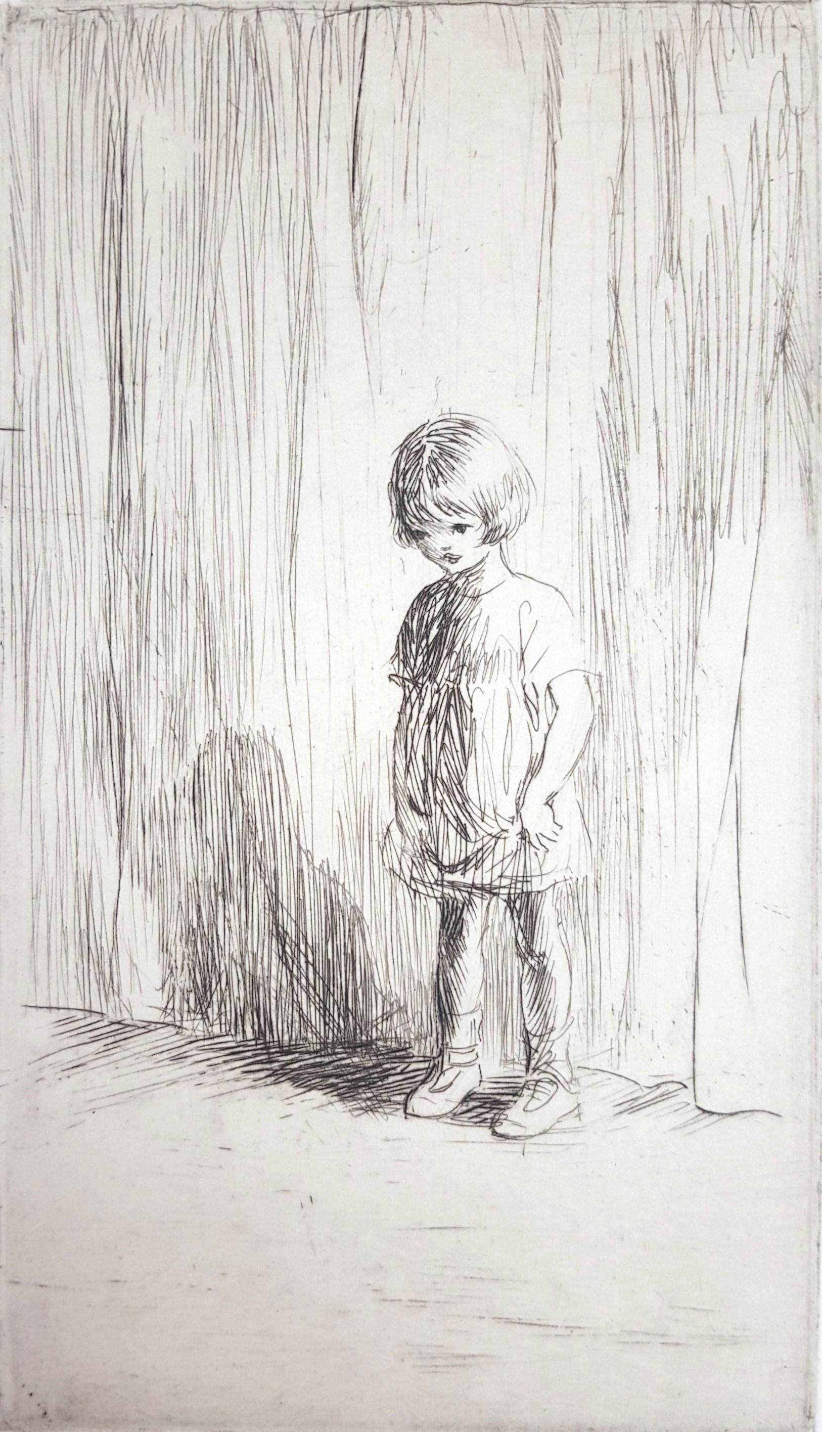 The New Pupil /// Antique Modern Female Artist Etching Child Children Figurative