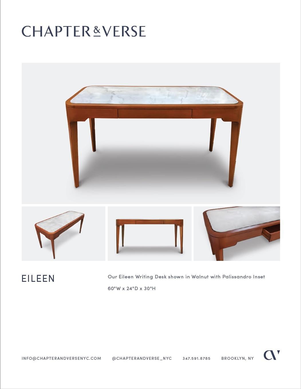 Eileen Writing Desk in Walnut with Palissandro Stone Inset by Chapter & Verse In New Condition For Sale In Brooklyn, NY
