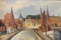 Eiler Løndal – Scène portuaire danoise, huile sur toile, tableau encadré