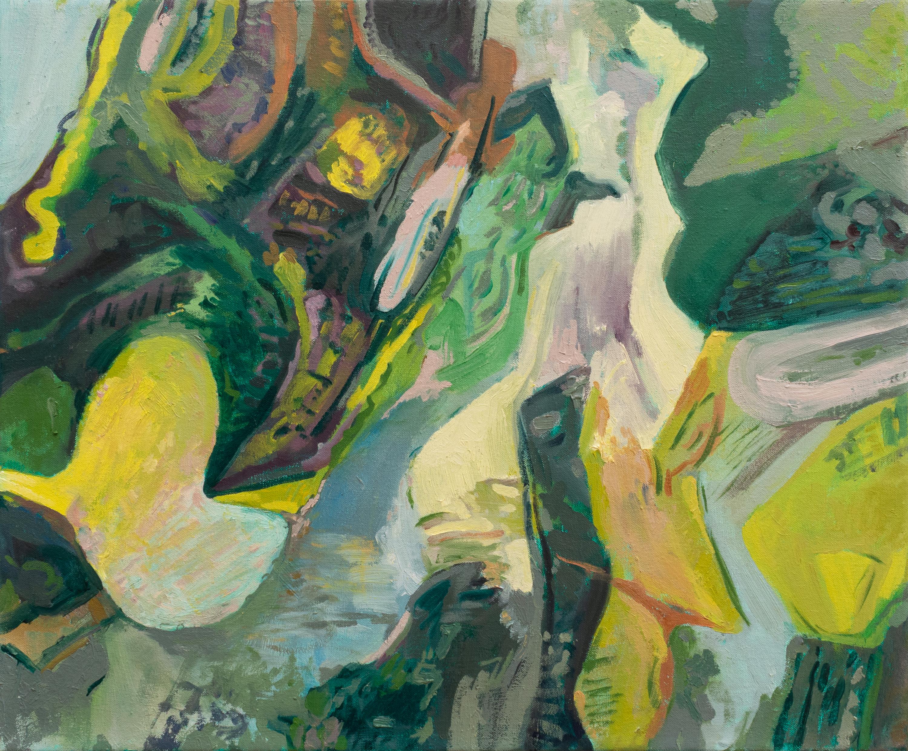 "Deluge #1" - abstract landscape, green, expressive, vibrating color